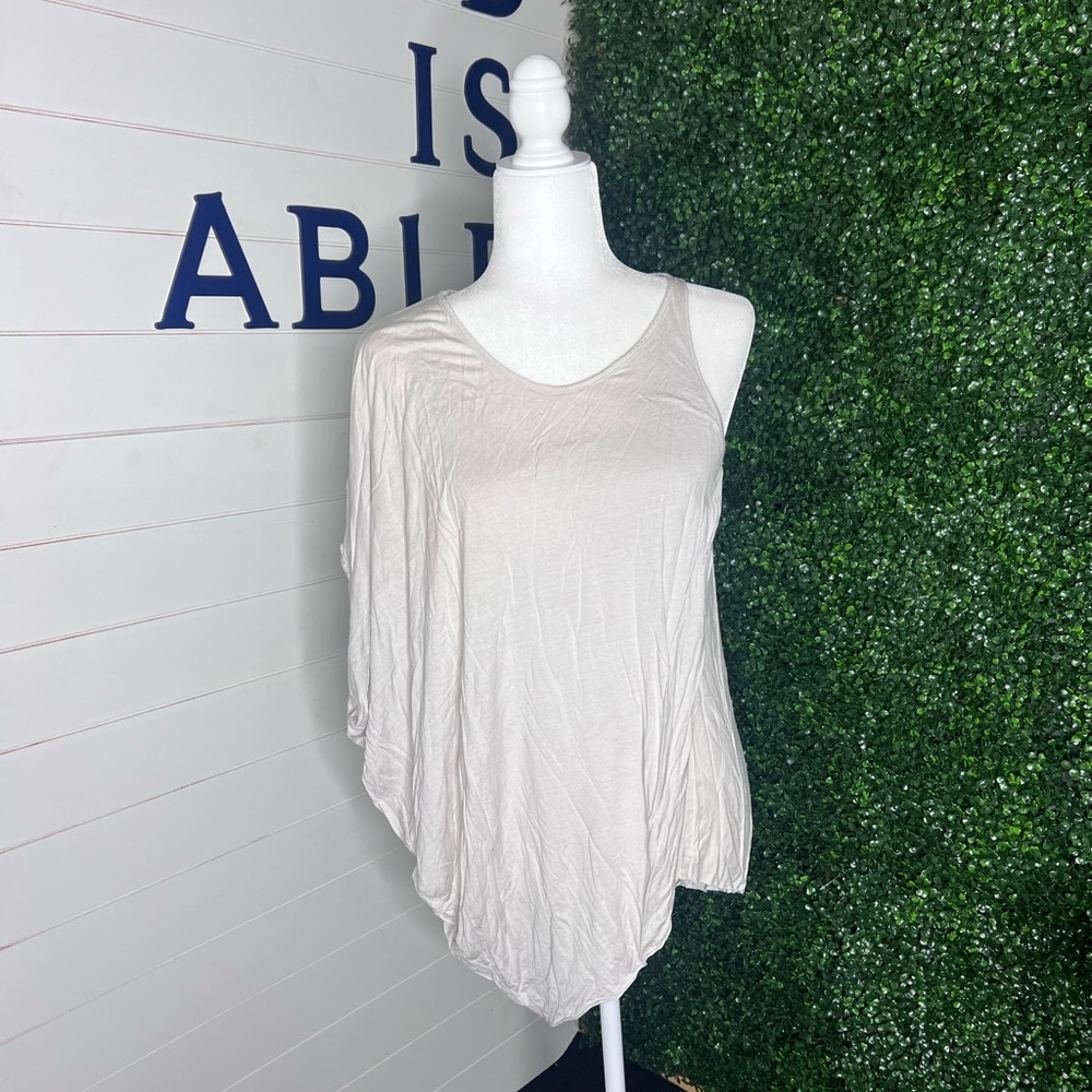 Helmut Lang Asymmetric One-Shoulder Tank in Light Beige
